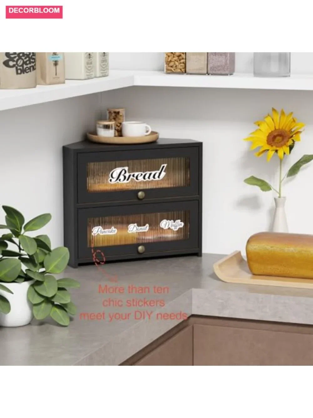 Double Layer Roll Up Corner Bread Box Bamboo Kitchen Storage